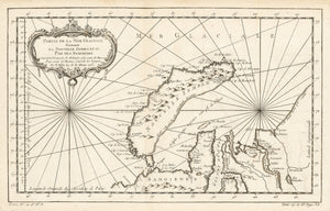 Authentic Antique Map of Nova Zembla: Parte de la Mer Glaciale Contenant La Nouvelle Zamble et Le Pais des Samoides … Date: 1758 (Published) Paris, Dimensions: 8.5 x 9.75 inches (21.59 cm x 24.77 cm)