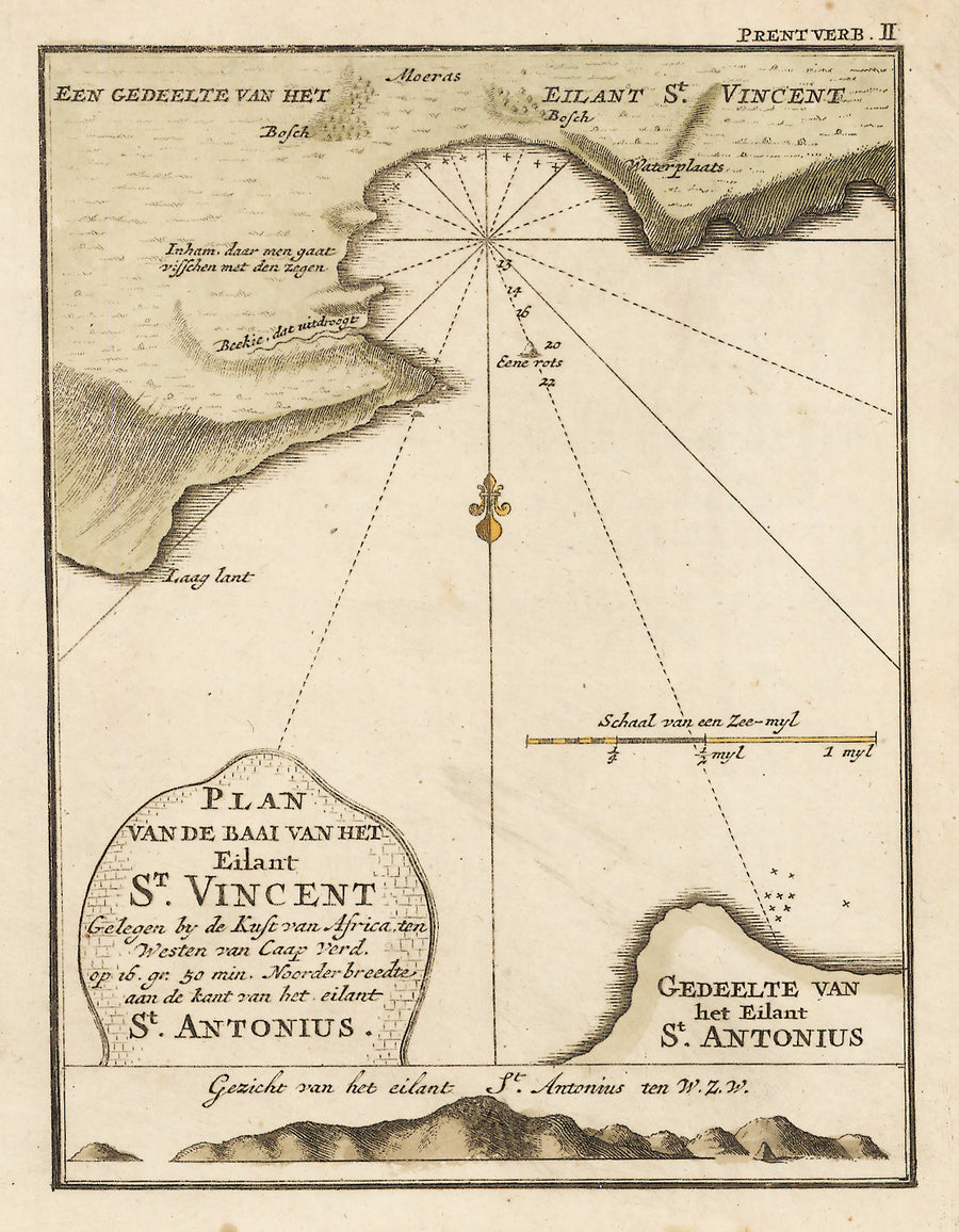 Authentic Antique Map Caribbean: Plan Van De Baai Van Het Eilant St. Vincent … By: Frezier,  Date: 1718 (Published) Amsterdam 