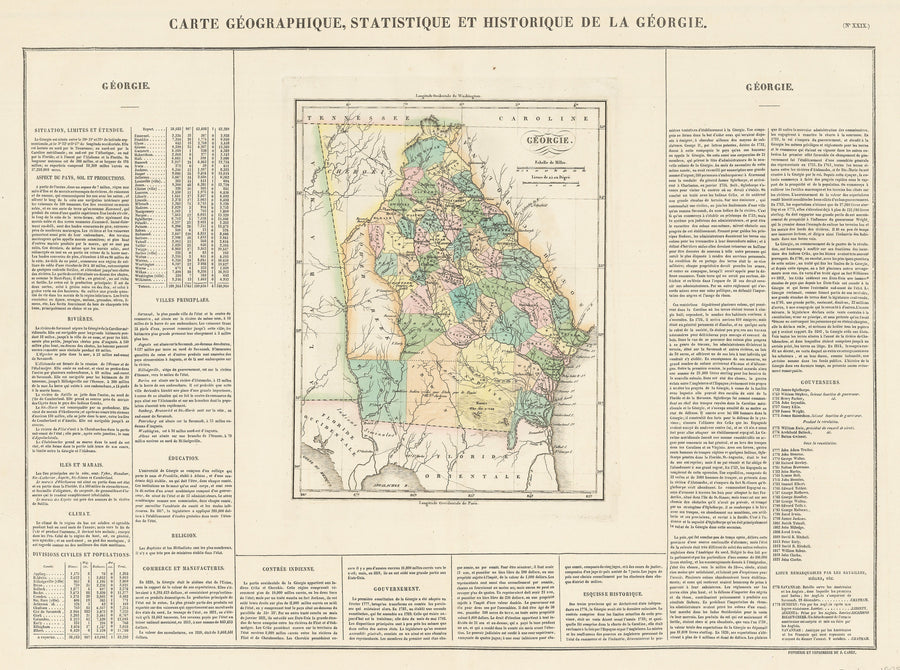 1825 Carte Geographique, Statistique Et Historique De La Georgie