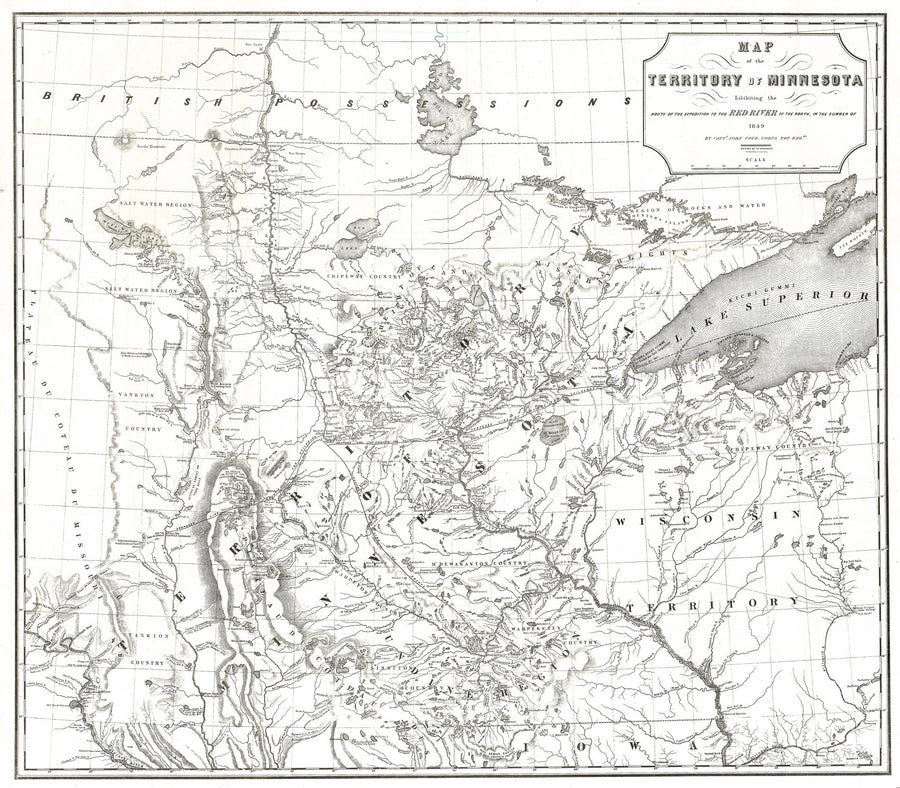1849 Map of the Territory of Minnesota Exhibiting the Route of the Expedition to the Red River of the North, in the Summer of 1849