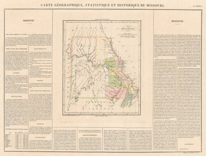 Authentic Antique Map of Missouri: Carte Geographique, Statistique et Historique de Missouri  By: Jean Alexandre Buchon  Date: 1825 (Published) Paris  Dimensions: 17 x 24 inches (43.18 cm x 60.96 cm) 