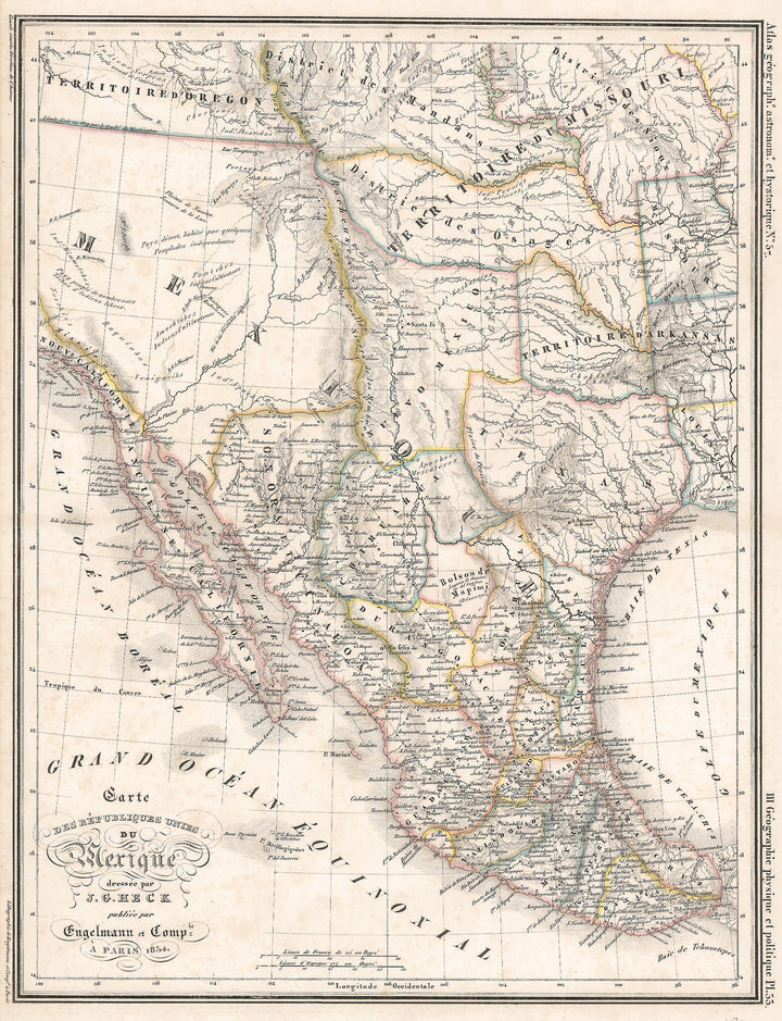 1834 Carte des Republiques Unies du Mexique