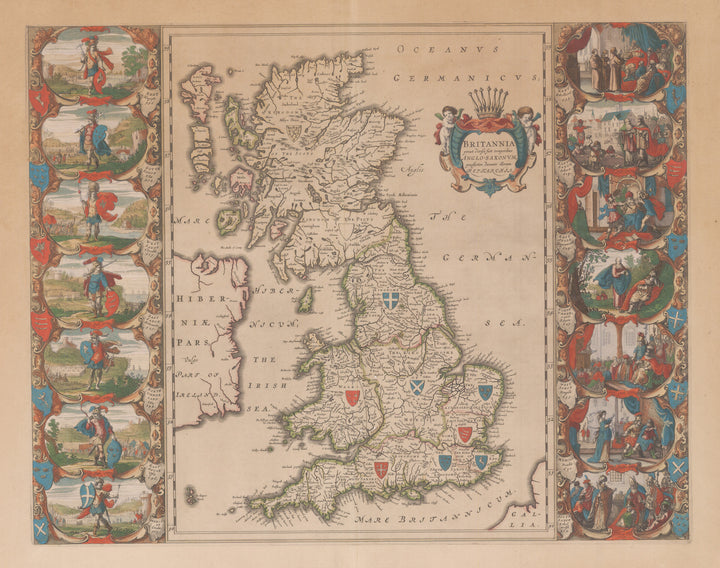 Britannia prout divisa suit temporibus Anglo-Saxonum ... By: Bleau Date: 1640 (Circa) Amsterdam Size: 16.25 x 20.75 in - Antique, Map, Britain, England, Scotland