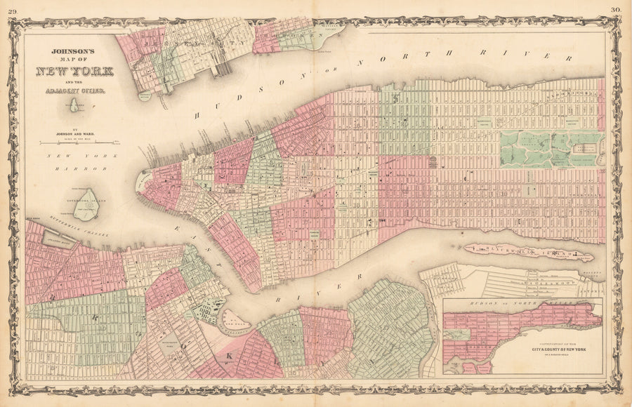1862 Johnson’s Map of New York and the Adjacent Cities