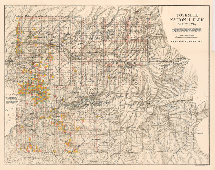 HJBMaps : Authentic Antique Map of Yosemite National Park, California 1898