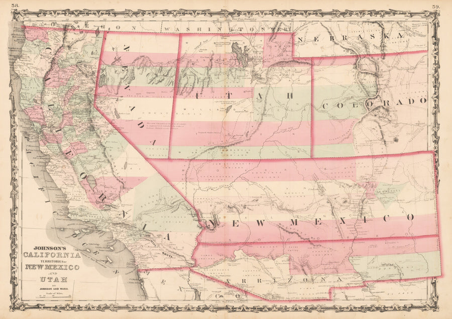 1862 Johnson's California, Territories of New Mexico and Utah