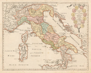 Italia antiqua ab Octavio Augufto in Regiones XI descripta By: Weigel Date: 1720 (published) Nuremberg Size: 12.25 x 15.75 inches - Antique, Vintage, Italy