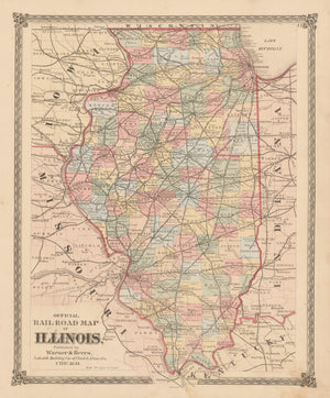 nwcartographic.com: Official Railroad Map of Illinois  By: Warner & Beers  Date: 1875 (Published) Chicago  Dimensions: 16.25 x 13.4 inches (41.3 cm x 34 cm)