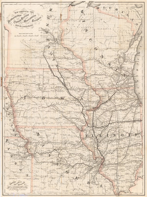 1868 Map Showing the Burlington Cedar Rapids and Minnesota Railway and its Connections