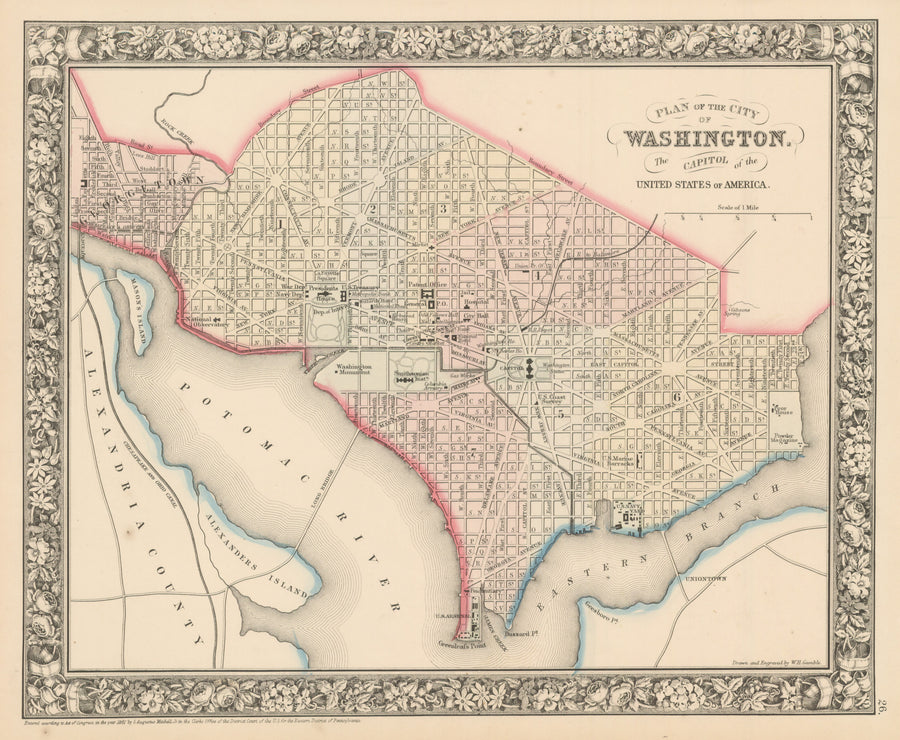 1860 Plan of the City of Washington. The Capitol of the United States of America.