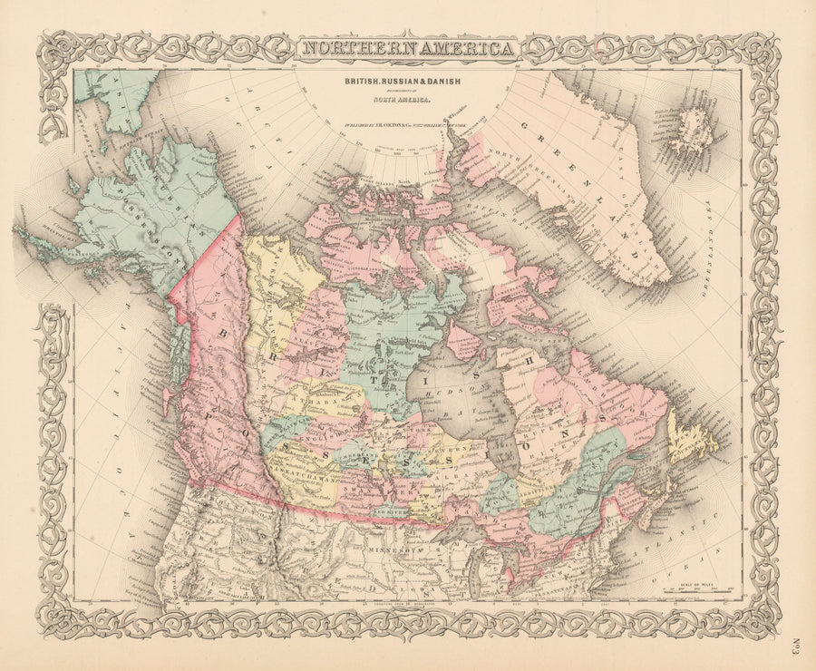 nwcartographic.com Antique Map of Canada - Northern America British, Russian and Danish possessions in North America, Colton, 1856