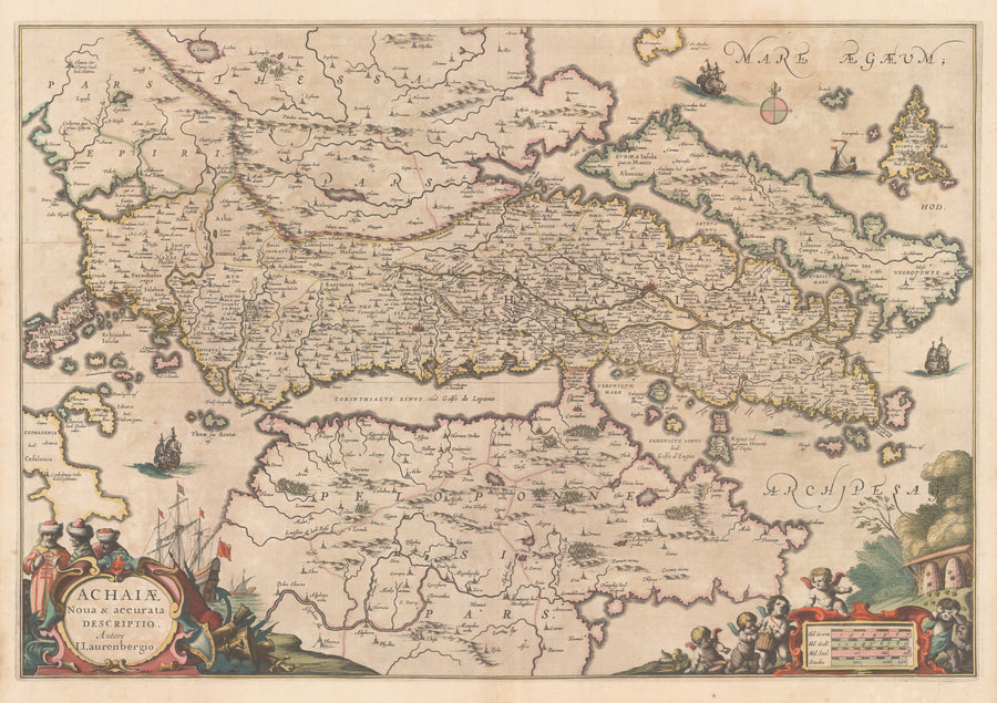 nwcartographic.com : Antique Map of Greece - Achaiae Noua & Descriptio Autore I. Laurenbergio By: Jansson 1650