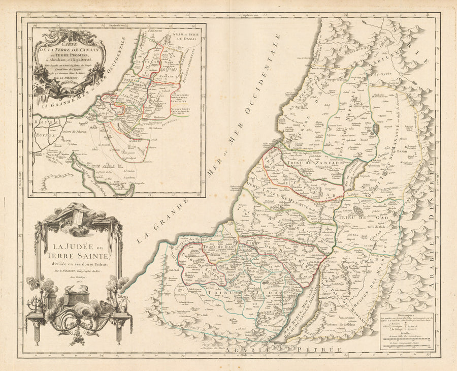 nwcartographic.com: Carte de la Terre de Canaan ou Terre Promise a Abraham... By: Vaugondy Date: 1657 - Antique map of the holy land showing the twelve tribes