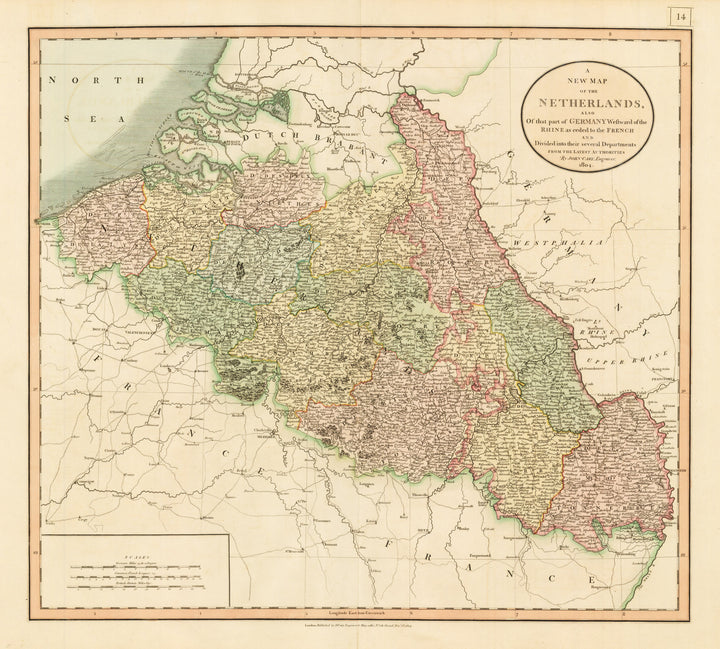 A New Map of the Netherlands also of that part of Germany Westward of the Rhine as ceded to the French and Divided into their several Departments from the Latest Authorities