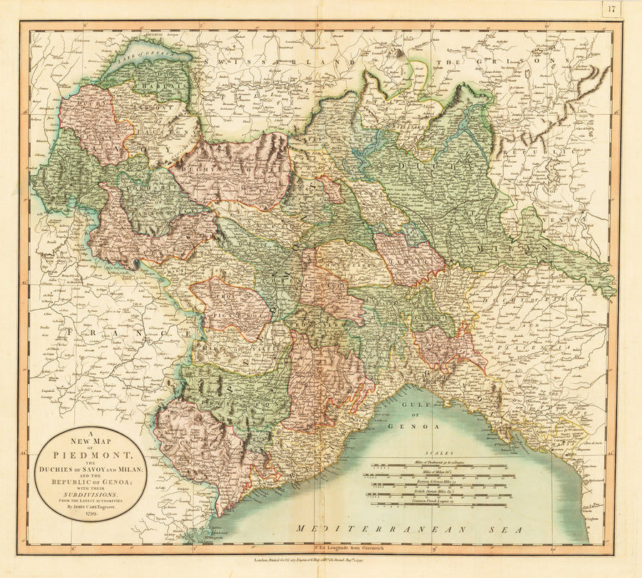 A New Map of Piedmont, the Duchies of Savoy and Milan and the Republic of Genoa: With Their Subdivisions From the Latest Authorities