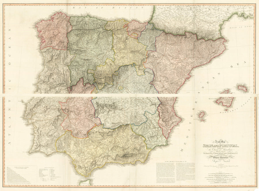 A New Map of Spain and Portugal, exhibiting the Chains of Mountains With their Passes the principal & cross roads, with other details requisite for the Intelligence of Military Operations compiled by Jasper Nantiat