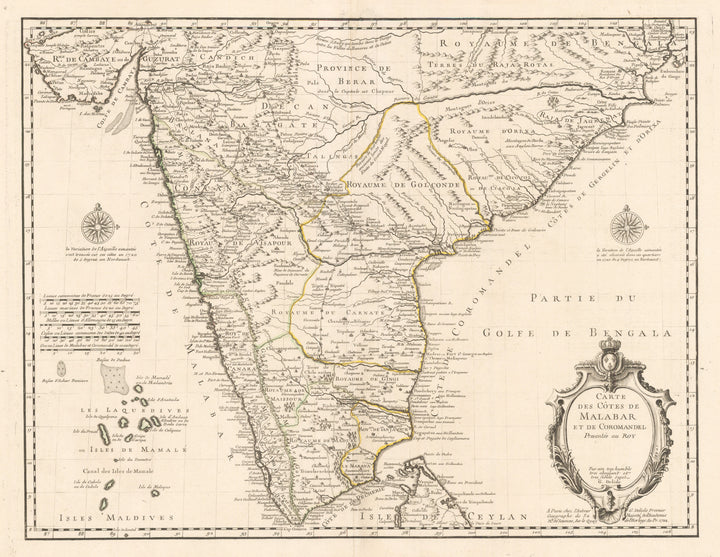 1722 Carte des Côtes de Malabar et de Coromandel, presentée au Roy, par son trés humble trés obeisssant et trés fidèle sujet, G. Delisle