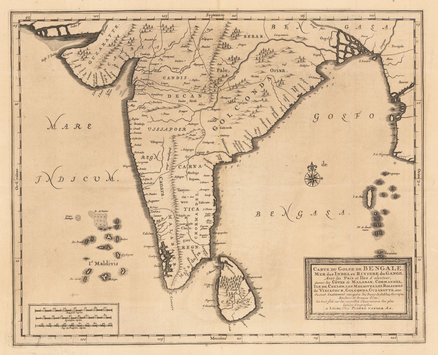 1729 Carte du Golfe de Bengale, Mer des Indes et Riviere du Gange, Avec les Païs et Iles d’alentour. Savoir les Côtes de Malabar, Cormandel, Ile de Ceylon, les Maldives, les Roiaumes de Visiapour, Golconda, Guzaratte, etc.