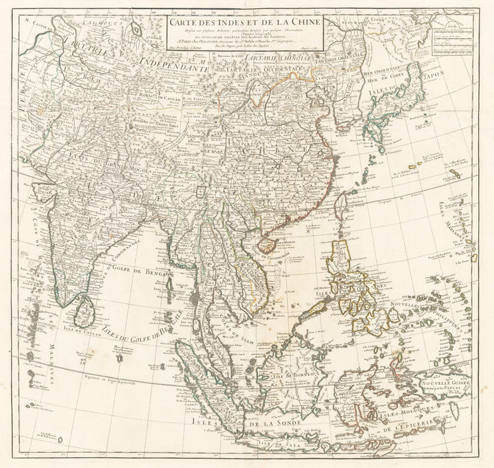 1781 Carte des Indes et de la Chine Dresée sur plusieurs Relations particulieres Rectifiées par quelques Observations par Guillaume de l’Isle de l’Academie Royale des Sciences