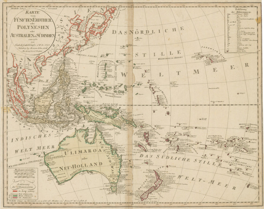 1806 Karte vom Fünften Erdtheil oder Polynesien oder Australien od. Südindien entworfen von Friedrich Gottlieb Canzler