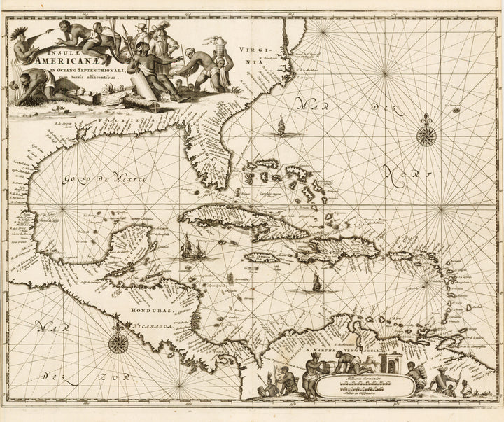 Insulae Americanae in Oceano Septentrionali cum Terris adiacentibus By: John Ogilby 1671  - Authentic, Rare, Antique, Vintage, Map of the Caribbean, Florida, Mexico, etc.