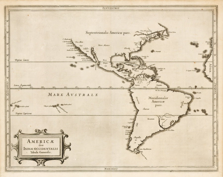 HJBMaps: Americae sive Indiae Occidentalis Tabula Generalis By: De Laet Date: 1625 (Published) Amsterdam Dimensions: 10.75 x 14 inches