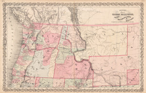 1873 Colton’s Map of Oregon, Washington, Idaho, British Columbia & Montana