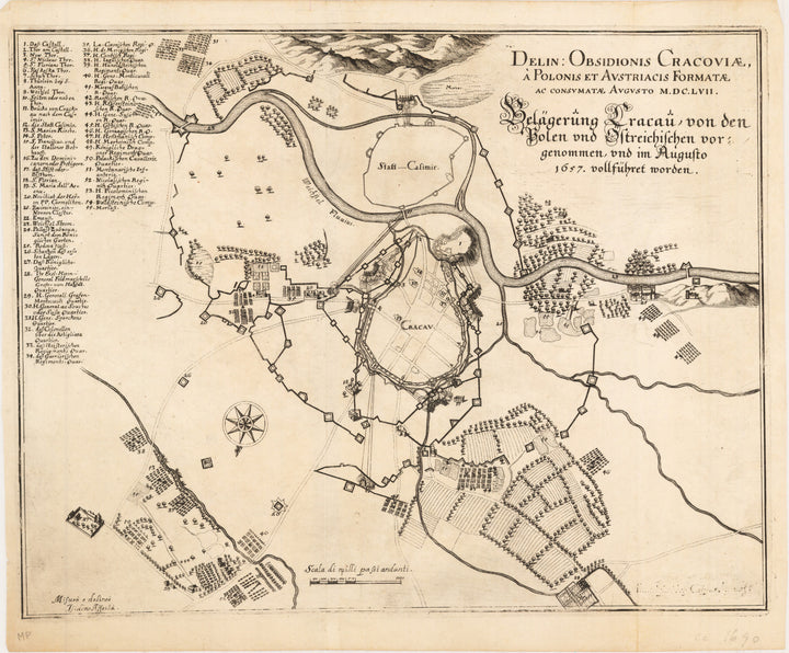1657 Delin: Obsidionis Cracoviae,a Polonis et Austriacis Formatae ac Consumatae Augusto M.D.C.LVII.