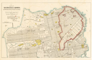 1906 Map of San Francisco, California. Showing limits of  the Burned Area destroyed by the Fire of April 18th-21st, 1906, following the Earthquake of April 18th, 1906.