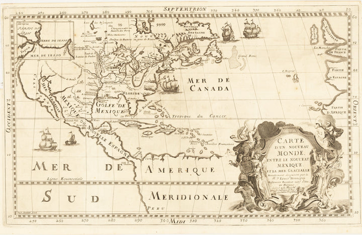 Carte D’un Nouveau Monde ... By: Louis Hennepin Date: 1683 (1698) (Published) Utrecht Size: 11.25 x 18.5 inches - Antique, Vintage, Rare, Map of North America 