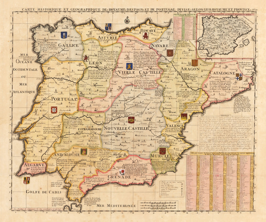 Carte ... des Royaumes Despagne et de Portugal ... By: Chatelain By: 1719 (Published) Amsterdam Size: 17.5 x 22.5 in - antique, map, spain, portugal, Chatelain