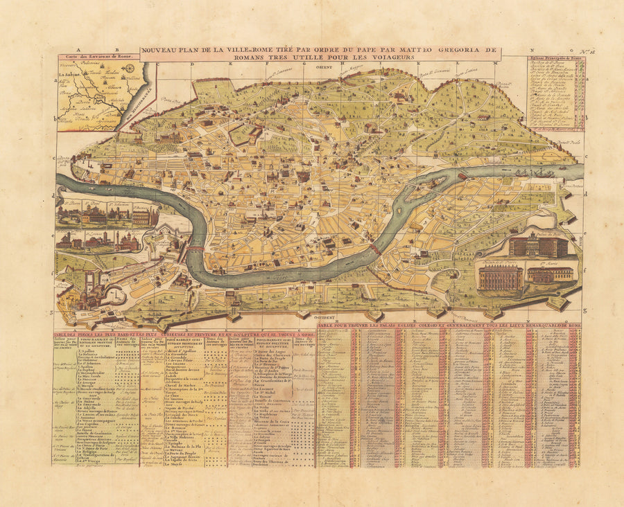1719 Nouveau Plan de la Ville de Rome Tire par Ordre du Pape par Matteo Gregoria de Romans Tres Utille Pour Les Voiageurs.
