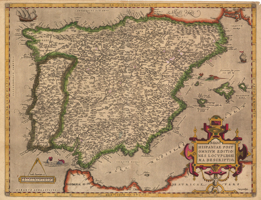 Regni Hispaniae Post Omnium Editiones Locuplettissima Descriptio. by: Abraham Ortelius