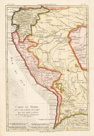 1780 Carte du Pèrou, avec une Partie des Pays qui en sont a Lèst; Par M. Bonne, Ingénieur-Hydrographe de la Marine.