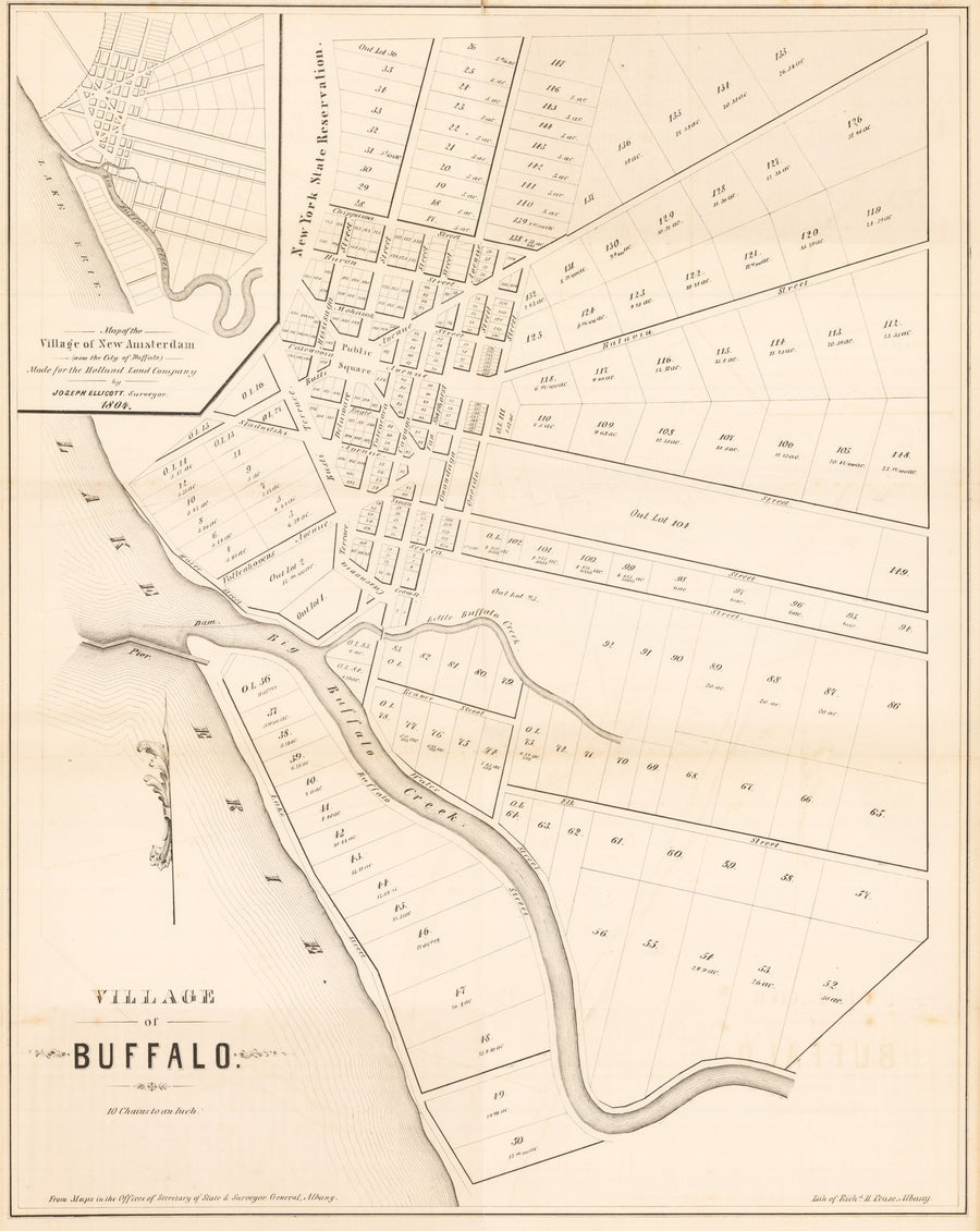 Village of Buffalo By: Ellicott Date: 1848 (Published) Albany Size: 20.0 x 16.5 inches - antique, map, Buffalo, New York, Ellicott