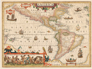 Septentrio America By: Hondius Date: 1609 (Published) Amsterdam Dimensions: 12.75 x 19.75 inches  - antique, map, western hemisphere, America, United States
