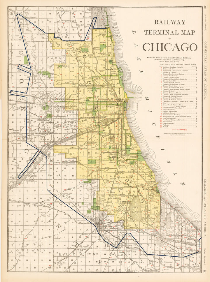 1921 Railway Terminal Map of Chicago