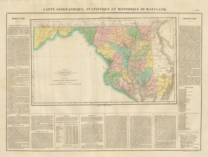 Carte Geographique, Statistique et Historique Du Maryland. 
