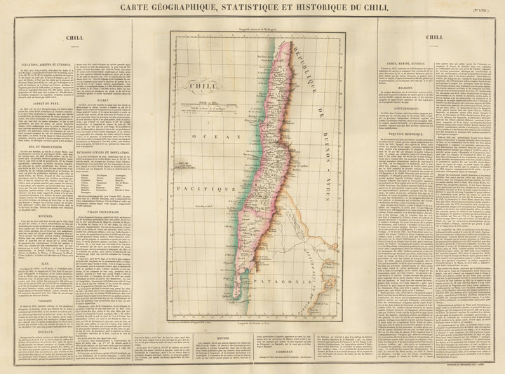Carte Geographique, Statistique et Historique Du Chili. 