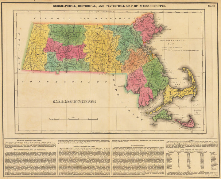 1822 Geographical, Historical, and Statistical Map of Massachusetts