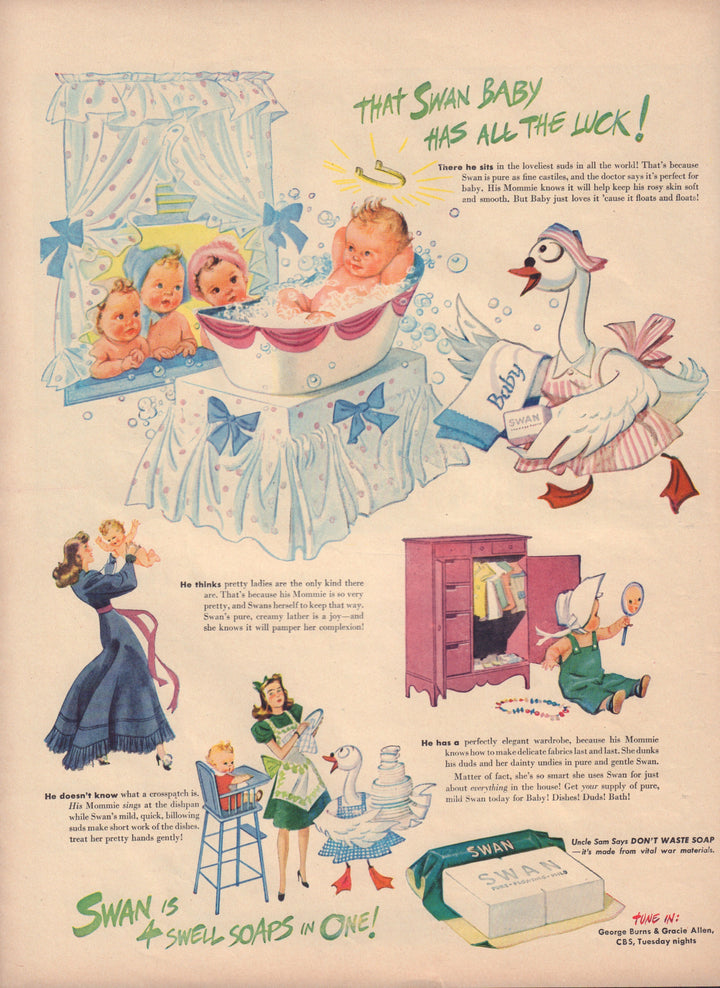 1940s Print Advertisement: Household Goods - Swan Soap