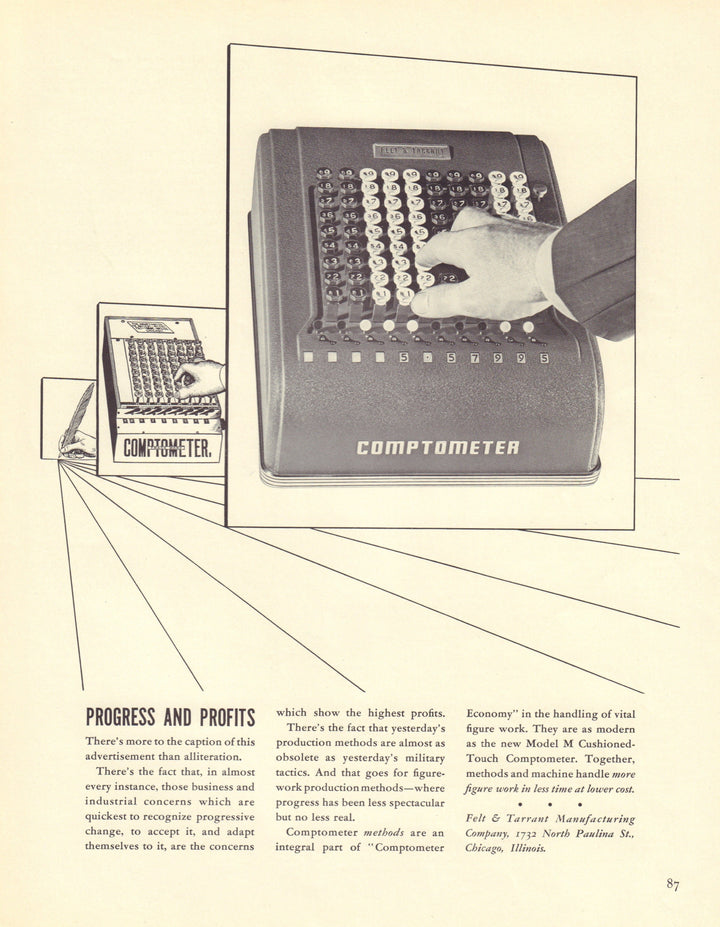 Vintage Mid-Century Print Advertisement for a Comptometer