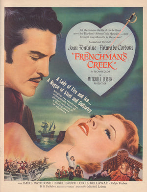 1940s Print Advertisement: Film - Frenchman's Creek starring Joan Fontaine and Arturo de Cordova a Mitchell Leisen