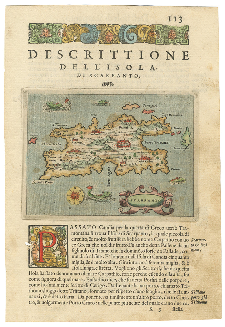 Antique Map of the Greek isle of Scarpanto 1574
