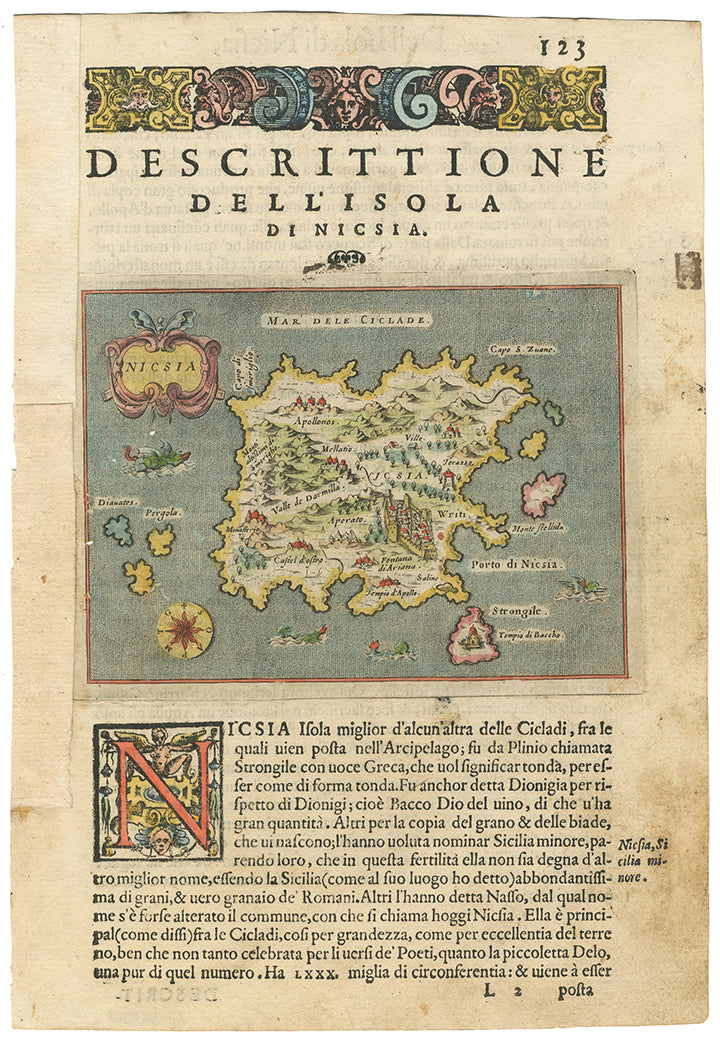 Antique Map of the Greek isle of (Nicsia) Naxos 1574 : nwcartographic.com