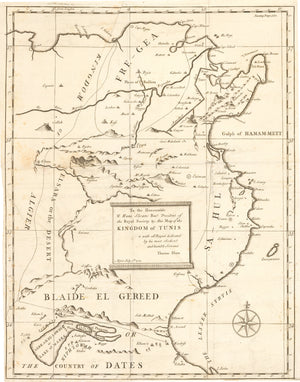 Antique Map Kingdom of Tunis By: Thomas Shaw Date: 1729