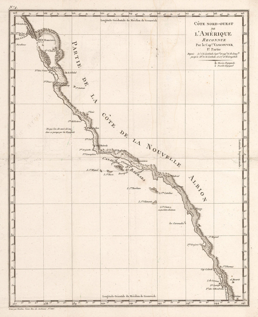Antique Map of the California coast from Santa Domingo to San Francisco