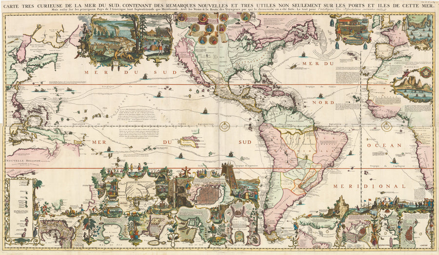 1719 Carte Tres Curieuse de la Mer du Sud...