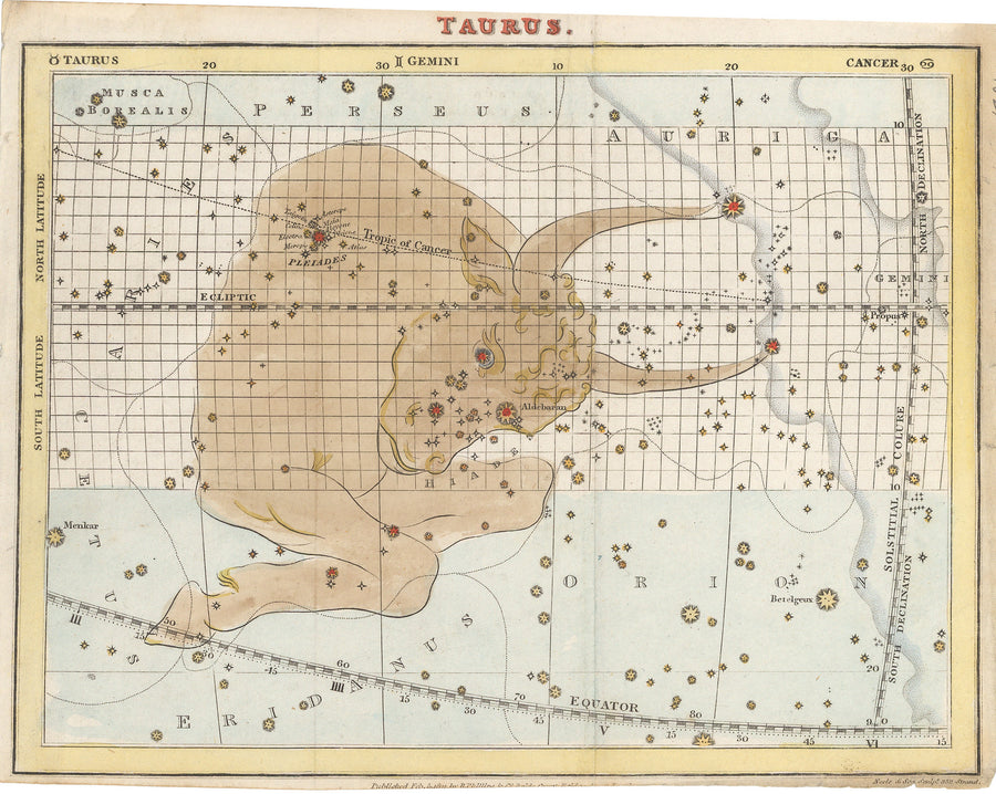 Antique celestial map of Taurus By: R. Phillips & Co. Date: 1821