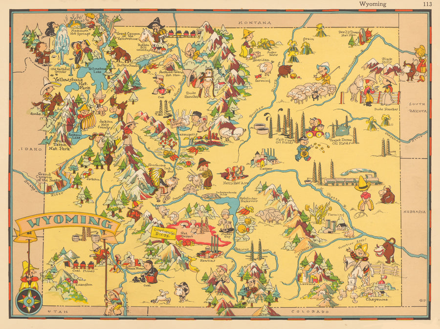Decorative map of Wyoming by Ruth Taylor 1935 - nwcartographic.com